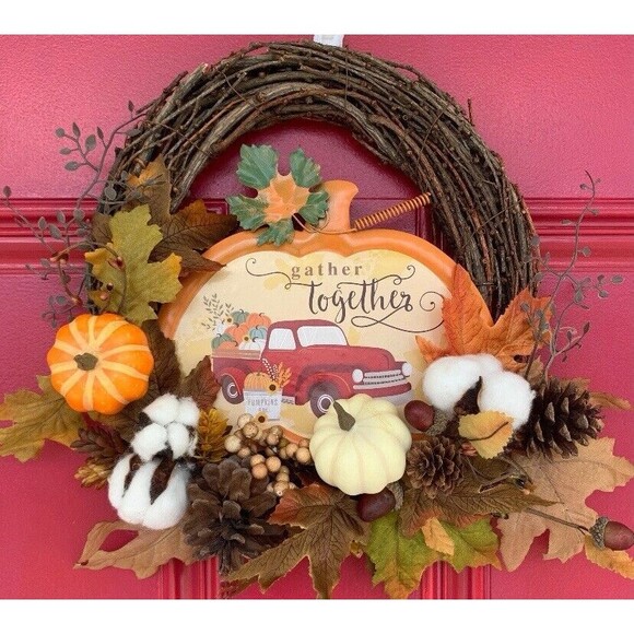 Fall Wreath, Pinecones, Berries, Acorns, Fall Leaves, Pumpkins, Autumn Wreath - Picture 1 of 11